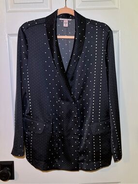 Victoria's Secret Black Polka Dot Satin Double Breasted Blazer Morning Jacket